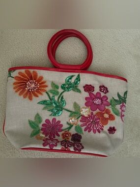 Isabella Fiore floral beaded orange bag